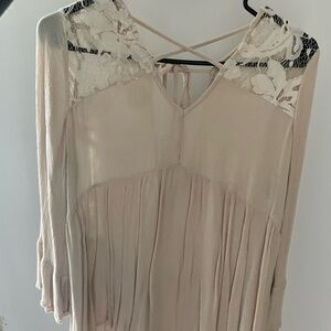 American Eagle Outfitters Cream Blouse with Lace Detail